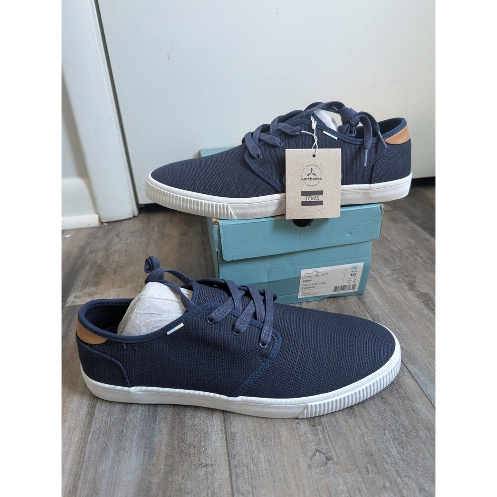 NEW TOMS Men's Carlo Sneaker Navy/Airforce Blue Heritage Canvas 10 Skater Surfer